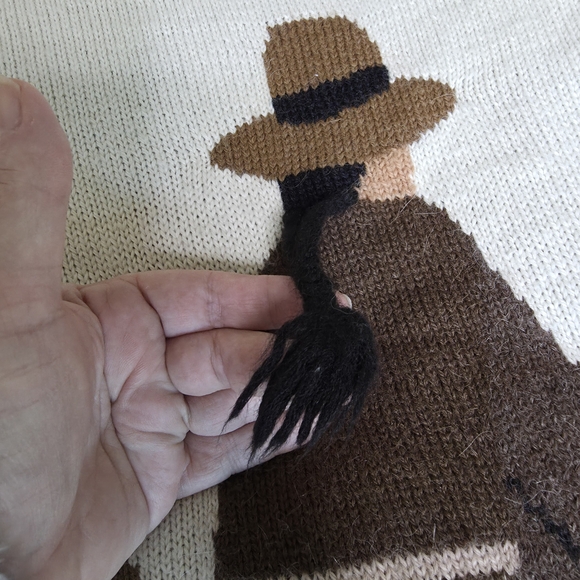 Vintage Peruvian Alpaca Storyteller Sweater 3D Hand Knit Folk Art Scene - Picture 5 of 7